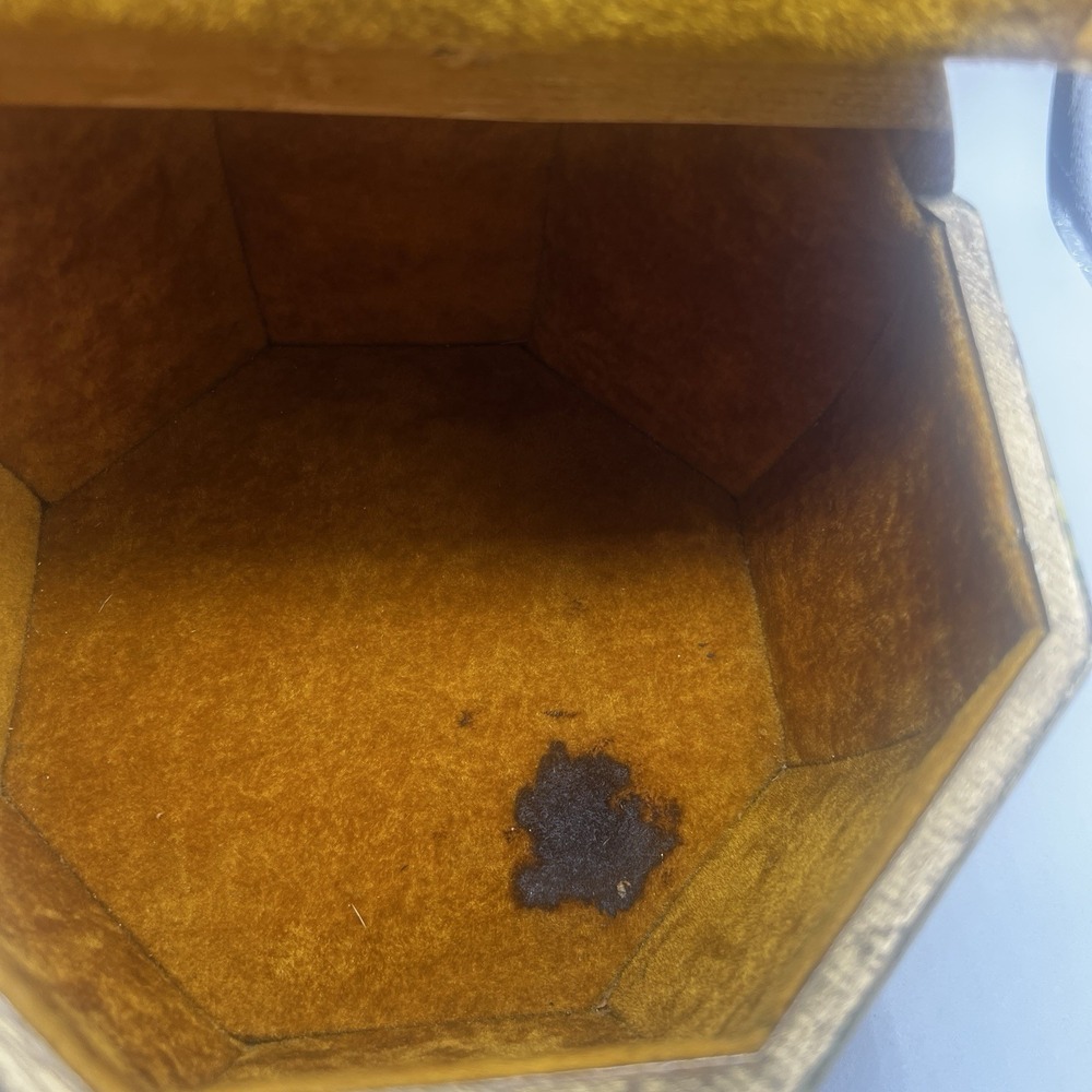 Vtg Octagonal Wooden Bucket Box Purse Lucite Handle Holly Hobbies 1974 Few Flaws - Picture 11 of 13